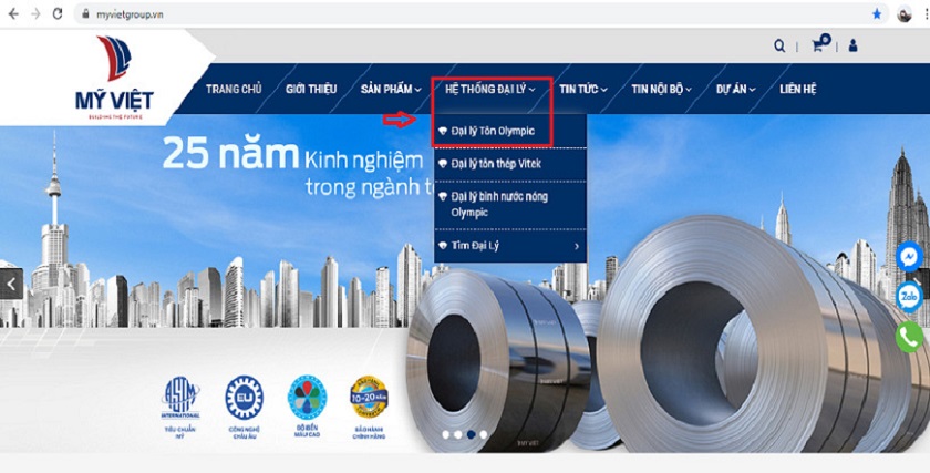 Tìm kiếm hệ thống trong webiste myvietgroup.vn