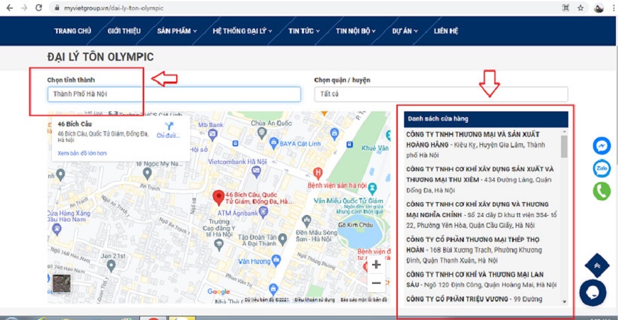 Tìm kiếm cửa hàng theo tỉnh thành