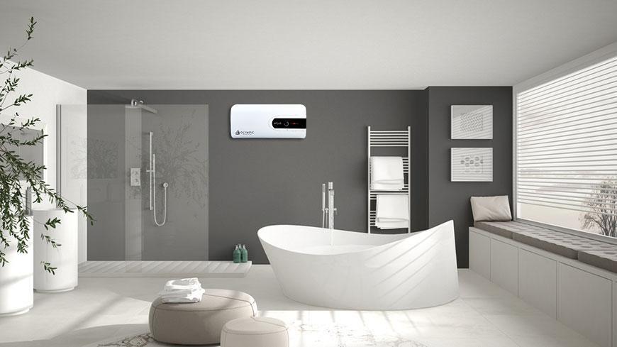 Bình nóng lạnh dáng ngang phù hợp với phòng tắm có diện tích rộng