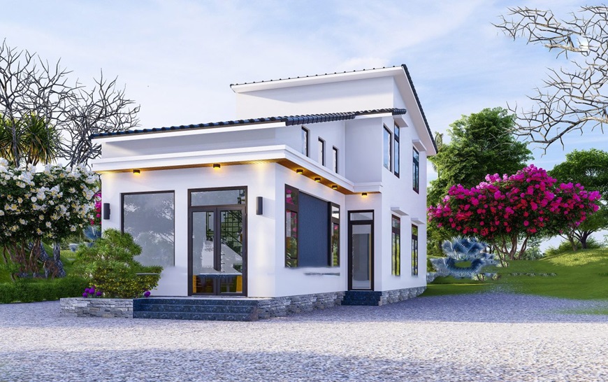 Mẫu nhà cấp 4 mái tôn hai mái lệch