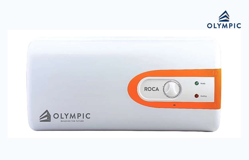 Thiết kế cá tính của bình nóng lạnh Olympic Roca là điểm nhấn ấn tượng cho mọi thiết kế phòng tắm