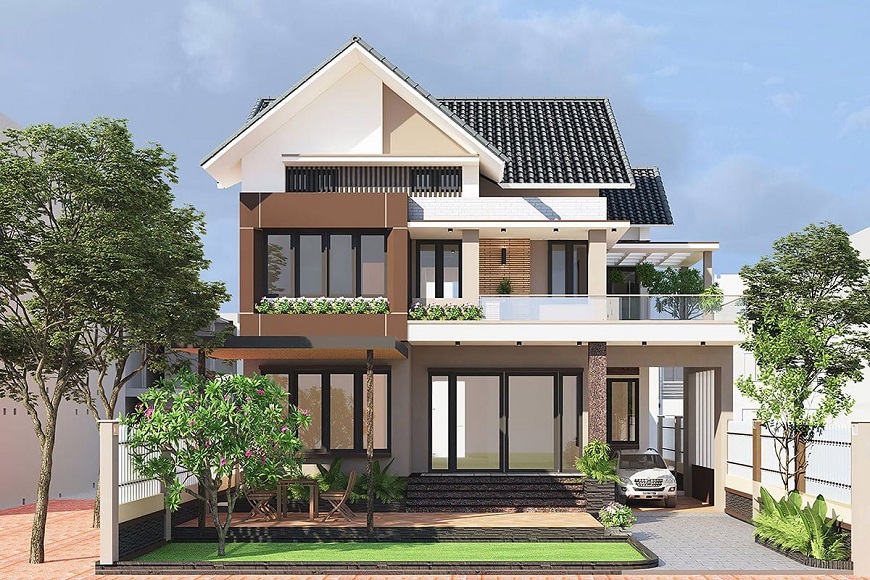 Mẫu nhà 2 tầng mang phong cách mái thái