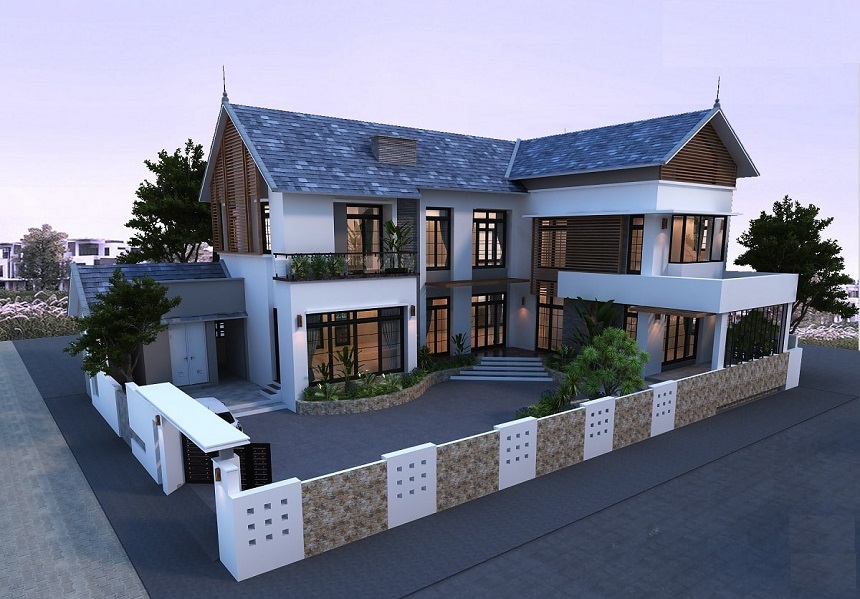 Mẫu thiết kế biệt thự 2 tầng chữ L sang trọng