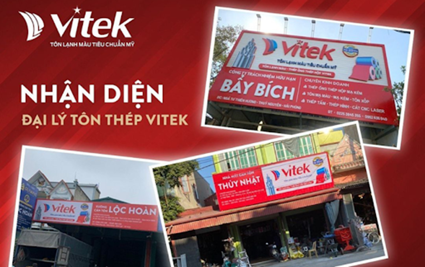 Bảng biển các đại lý tôn thép Vitek đều do chính Mỹ Việt Group thiết kế
