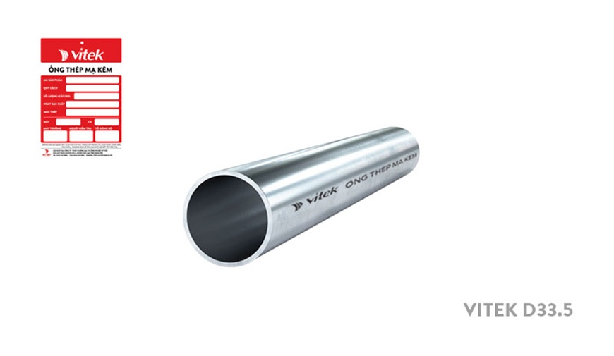 Ống thép Vitek phi 33 có lớp mạ kẽm sáng bóng, bền bỉ được xử lý trên dây chuyền công nghệ mạ nhúng nóng chuẩn Châu Âu