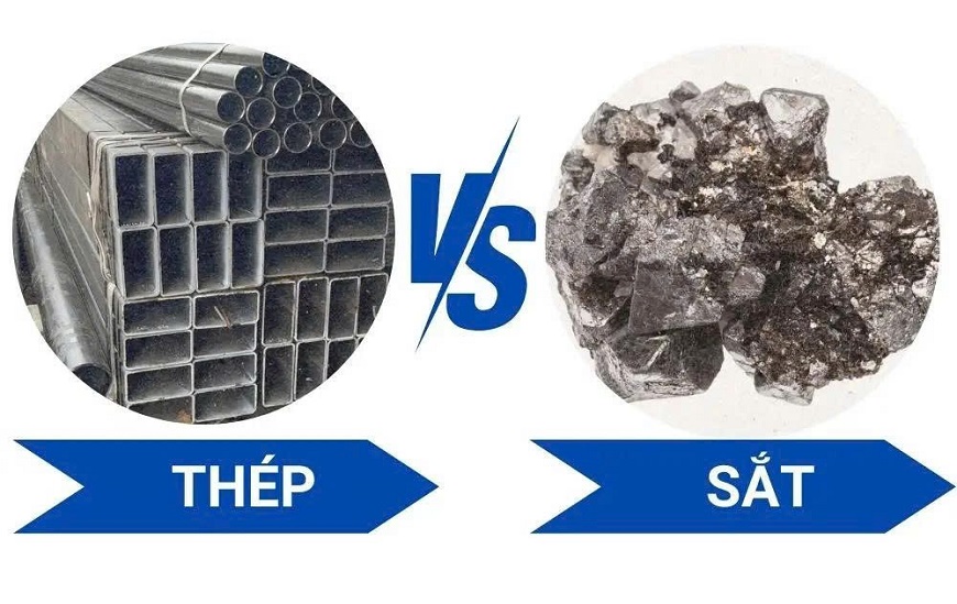 Sắt là kim loại nguyên chất, trong khi thép là hợp kim có chứa sắt và các nguyên tố khác như carbon
