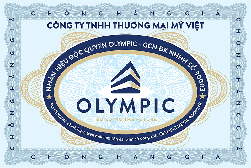 Tem Olympic được dán trên tất cả các bề mặt sản phẩm tôn Olympic chính hãng