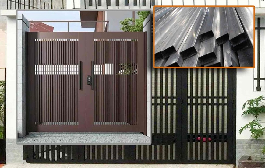 Thép hộp tạo nên xu hướng cổng hiện đại với đường nét tối giản mà không kém phần sang trọng