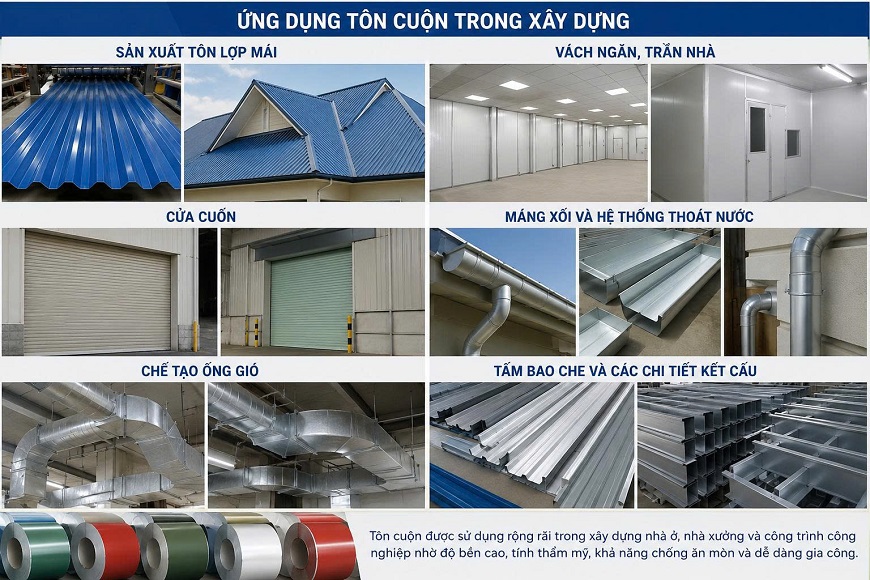 Nhờ đặc tính dễ gia công, trọng lượng nhẹ và độ bền cao, tôn cuộn đang trở thành giải pháp vật liệu được nhiều chủ đầu tư và nhà thầu ưu tiên lựa chọn