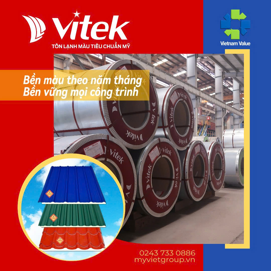 Tôn Vitek là dòng vật liệu lợp mái được đánh giá cao nhờ độ bền vượt trội, bề mặt sáng bóng và chất lượng đạt các tiêu chuẩn quốc tế