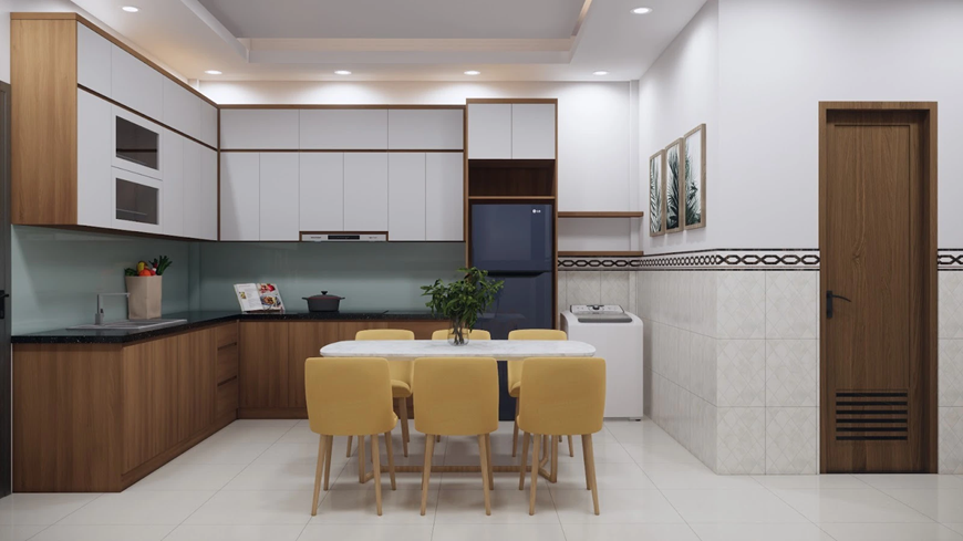 Phòng bếp thiết kế tối giản hóa, giúp không gian bếp trở nên tinh tế và gọn gàng