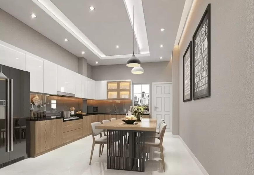 Tận dụng không gian nhà ống để tạo nên phòng bếp thoáng mát và sang trọng