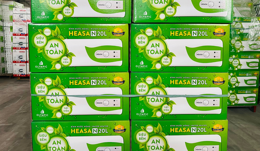 Bình nóng lạnh Olympic Heasa 20 lít có lượt bán tốt nhất tháng 10 nhờ khả năng làm nóng và giữ nhiệt tốt, giúp tiết kiệm điện năng hiệu quả