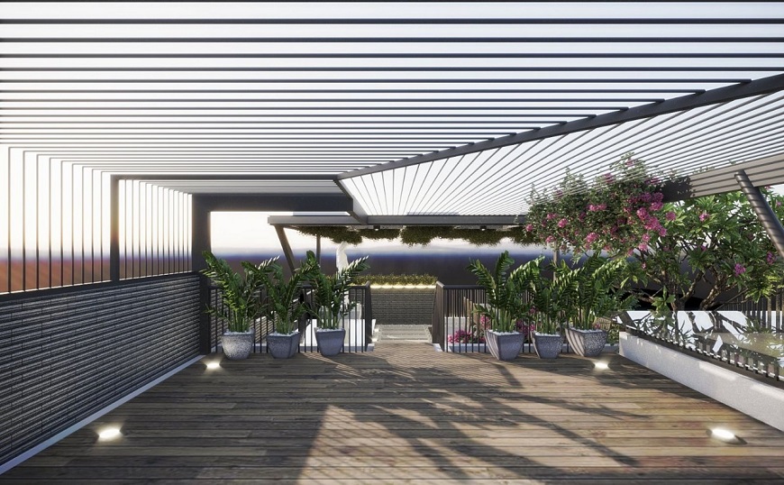 Sân thượng khách sạn cũng là nơi tổ chức những buổi party hay hẹn hò, sử dụng tấm lợp lấy sáng vừa mang đến ánh sáng đẹp vừa đem lại hiệu quả lâu dài về kinh tế