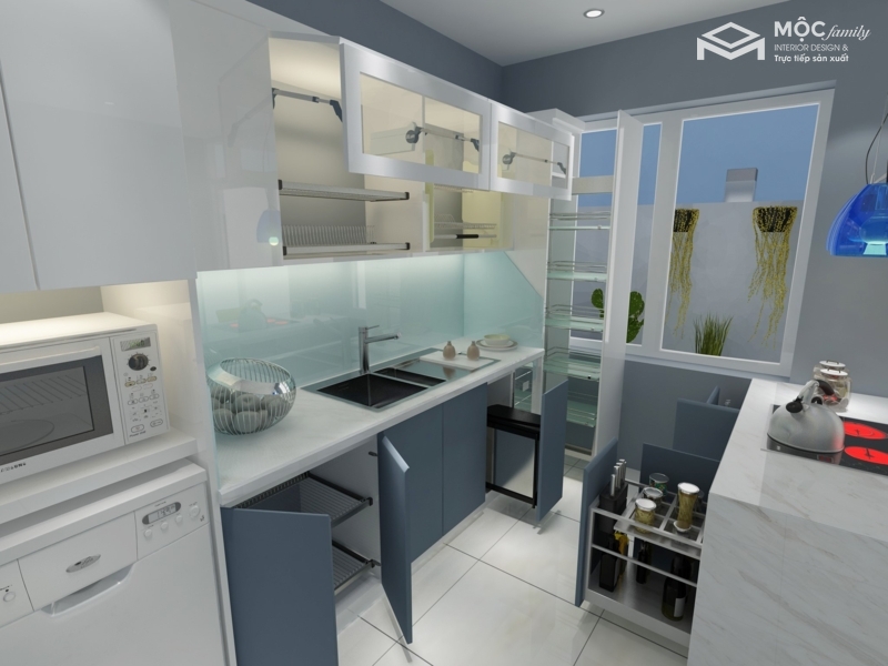 tủ bếp acrylic trắng