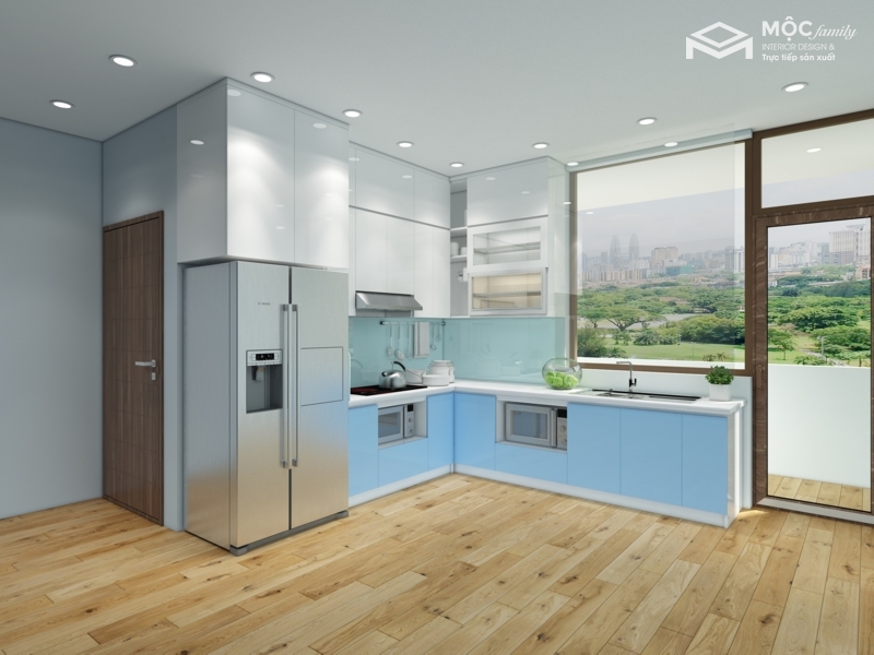 tủ bếp chữ L acrylic