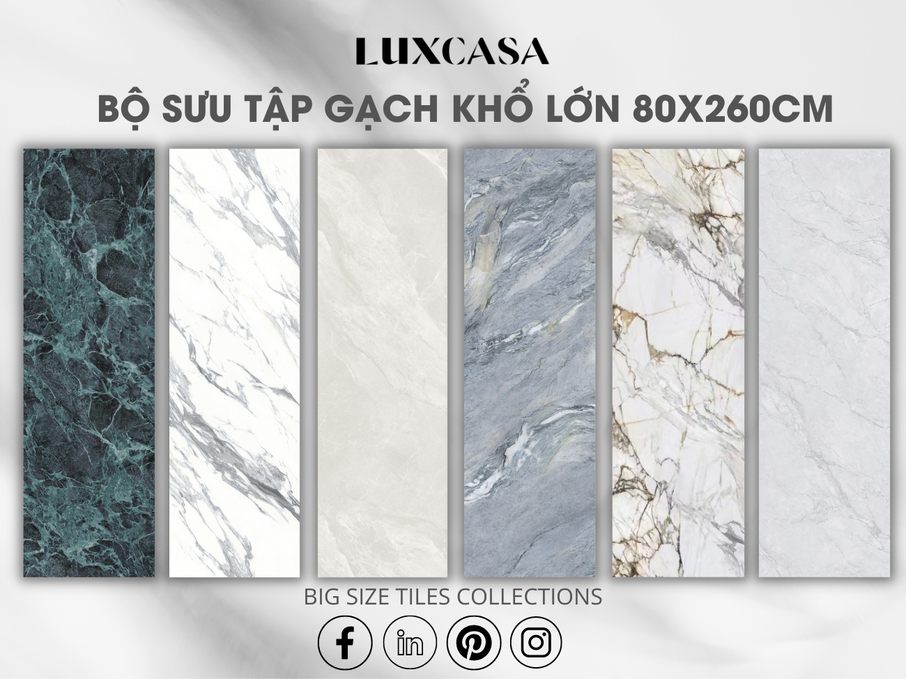 Bộ sưu tập gạch khổ lớn 80x260 đang được trưng bày tại showroom Quận 10 Luxcasa