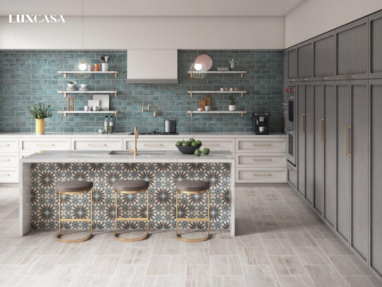 Gạch ốp tường dạng thẻ xanh randoom vô cùng bắt mắt với bề mặt bóng dễ lau chùi vệ sinh