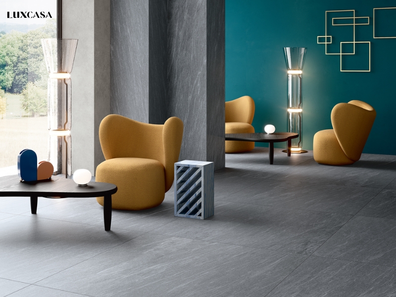 Chọn bề mặt mờ lát phòng khách tạo nên một vẻ đẹp tự nhiên, mộc mạc