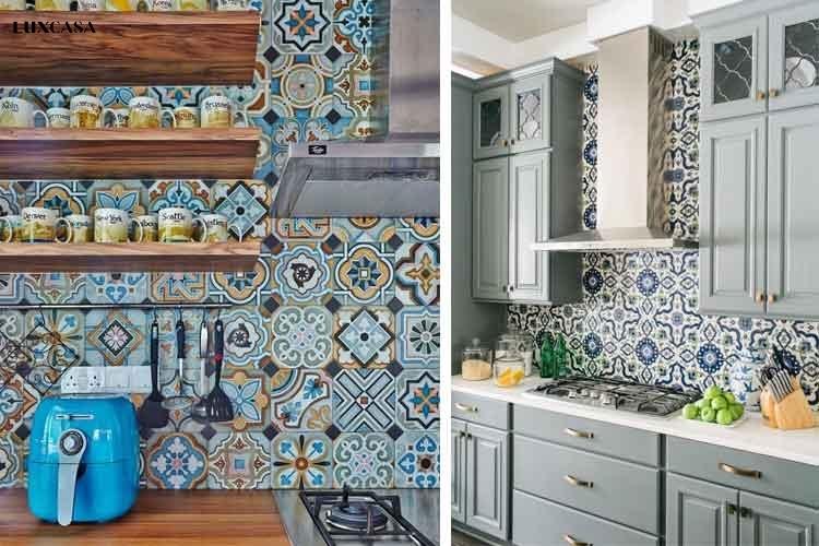 Mẫu gạch bông với bề mặt nhiều hoa văn khác nhau ốp tường bếp