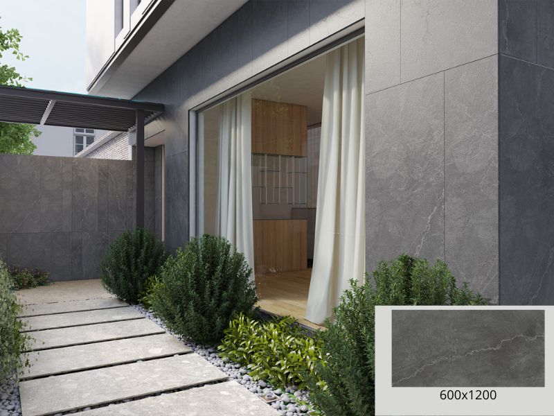 Gạch giả đá màu đen 600x1200x9(mm) bề mặt mờ ốp mặt tiền