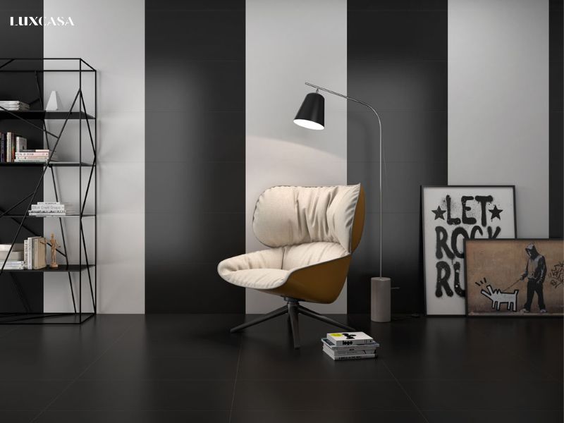 gach giả đá màu đen ốp lát phòng khách