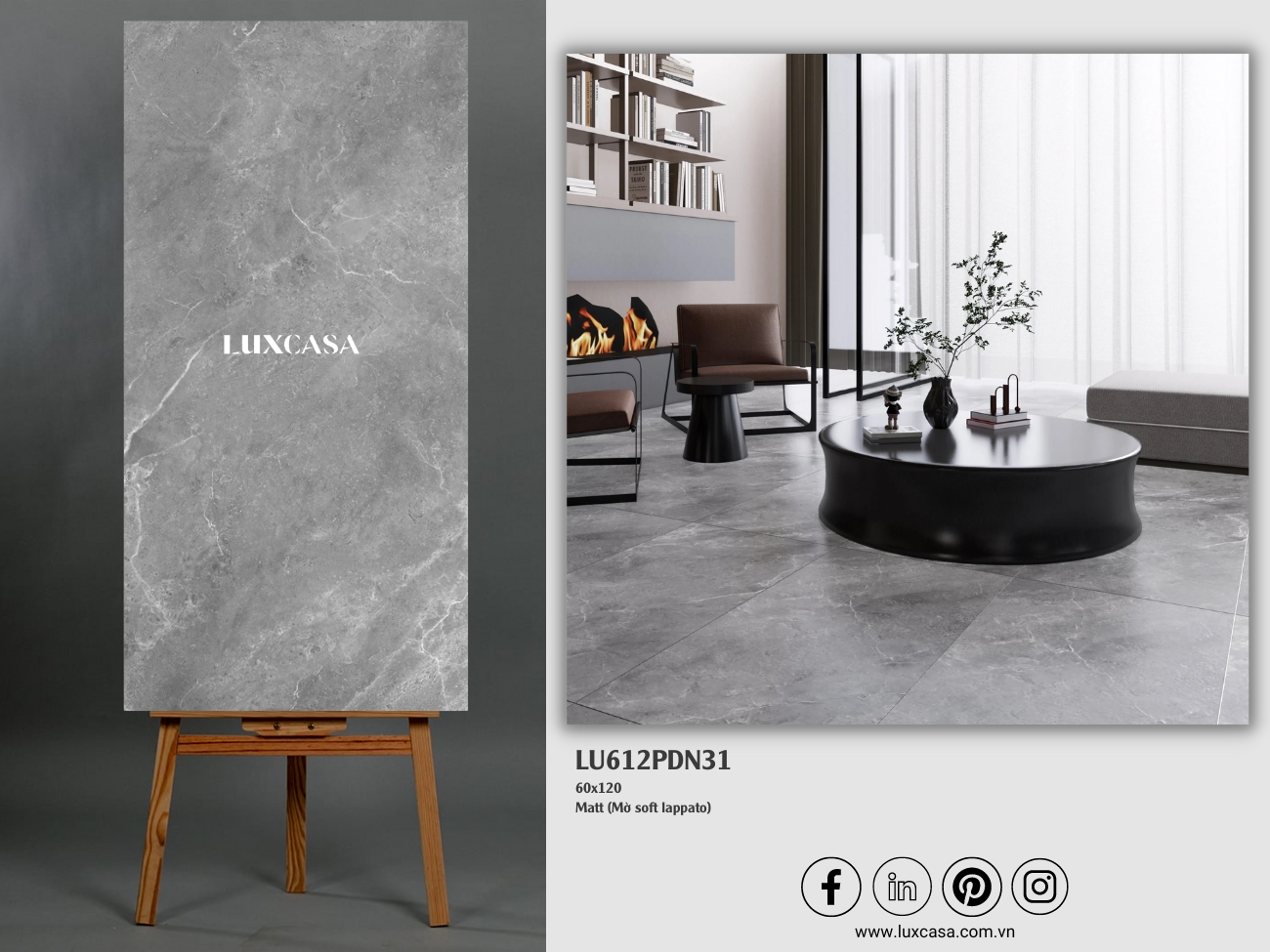 gạch xám 60x120 với bề mặt mờ sofl lappto phù hợp cho cả ốp tường và lát nền