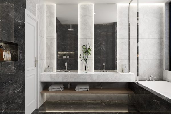 Gạch vân đá ốp tường ở nhà vệ sinh