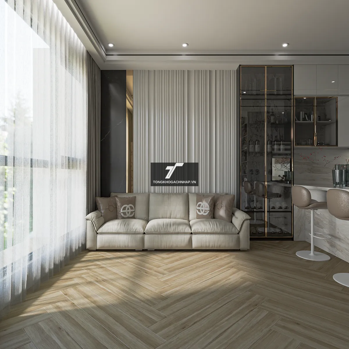 Gạch giả gỗ 20x100 lát phòng khách