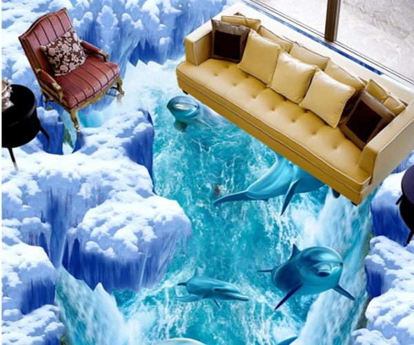 Một màu xanh lạnh ngắt từ những viên gạch 3d cho nền phòng khách của bạn