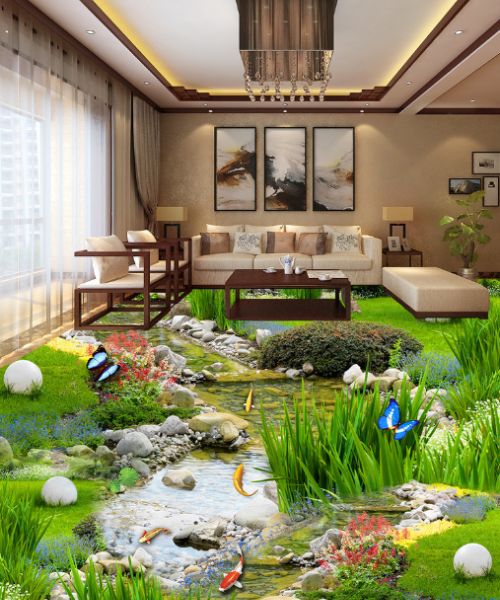 Mang vẻ đẹp thiên nhiên xanh mát từ mẫu gạch 3d cao cấp cho nền phòng khách của bạn