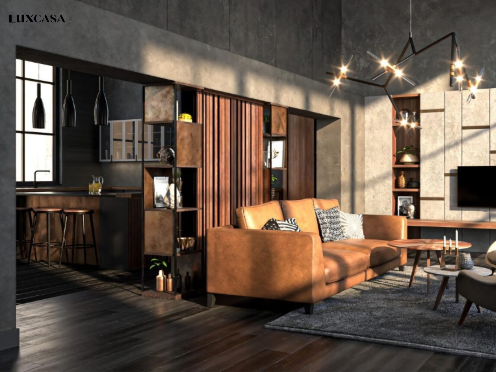 Thiết kế nhà bếp với sàn gạch giả gỗ, cách phối hợp tong sur tong