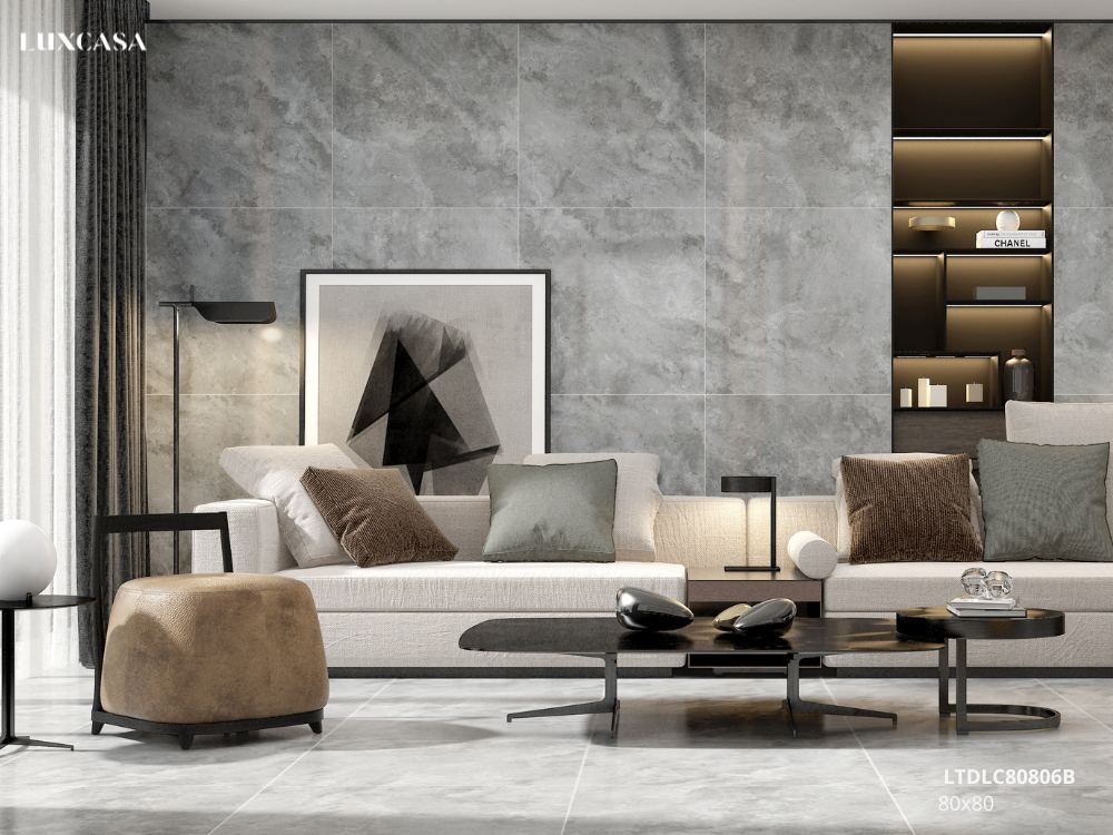 mẫu gạch lót sàn 80x80 màu xám bề mặt mờ mịn