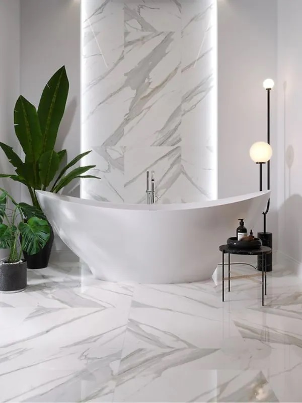 Gạch lát nền nhà tắm vân đá marble thanh lịch, tinh tế