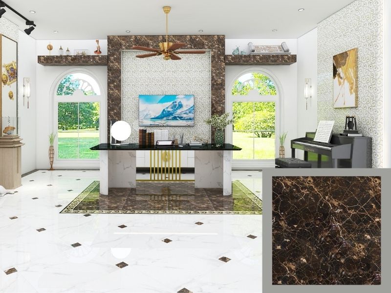 gạch giả đá lát nền phòng khách 60x60