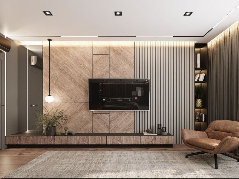 gạch lát nền phòng khách nhà ống giả gỗ