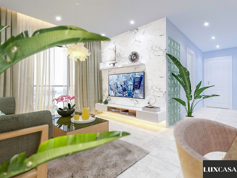 Lát phòng khách bằng gạch giả đá sang trọng tinh tế