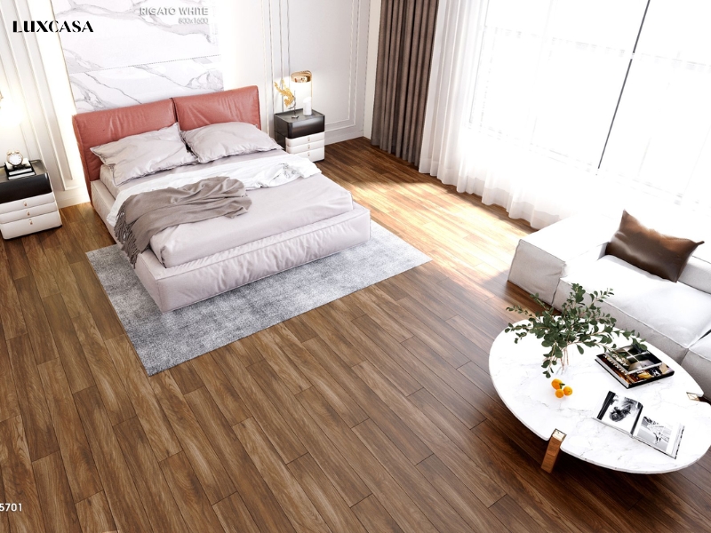 Mẫu gạch kích thước 195x1200 mờ có đến 6 vân gạch giúp nền phòng có vẻ đẹp tự nhiên nhất của gỗ