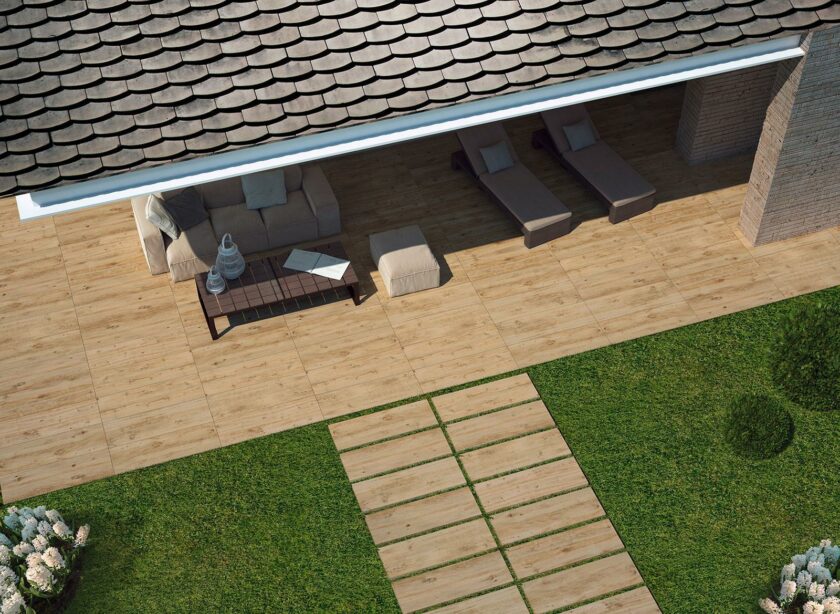 Mẫu gạch gỗ lát lối đi sân trước của nhà