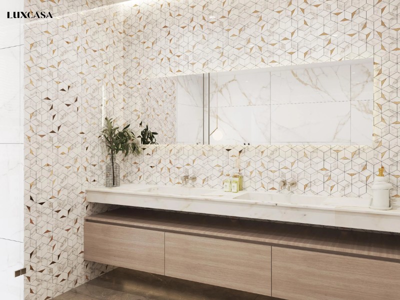 Gạch lục giác mosaic rát vàng cao cấp, cốt gạch nhập khẩu đem lại cho khách hàng mẫu gạch bền bỉ và quý phái