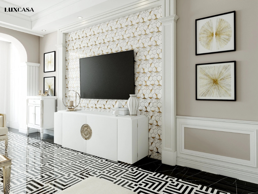 Dòng gạch mosaic ốp phòng khách men mờ