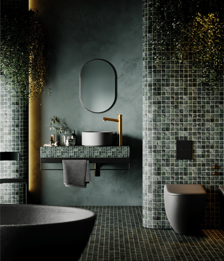 Gạch mosaic màu xanh rêu cổ điển