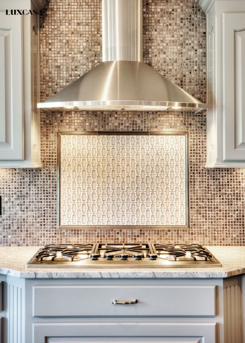 Mẫu gạch mosaic thủy tinh sang trọng cao cấp ốp tường bếp