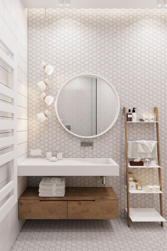 Gạch lục giác mosaic màu trắng tinh tế đi cùng phong cách Scandinavian