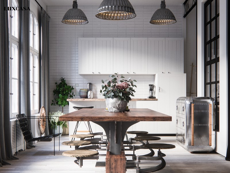 Gạch dạng thẻ dài màu trắng phổ biến khi ốp tường bếp