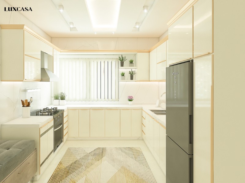 Mẫu gạch ốp tường bếp màu trắng vân mây mô phỏng sự sang trọng, tinh tế của loại đá marble