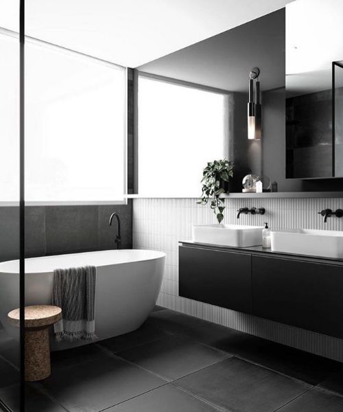 Gạch ốp nhà vệ sinh 1 màu đen tạo nên sự cao cấp và quấn hút