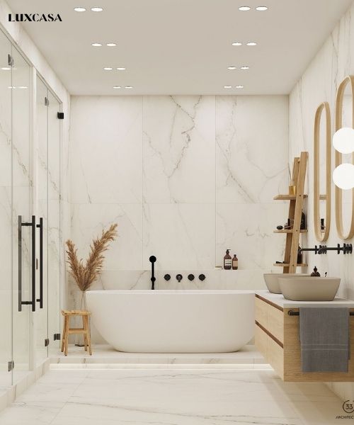 Sử dụng gạch vân đá marble ốp nhà vệ sinh theo phong cách Scandinavian