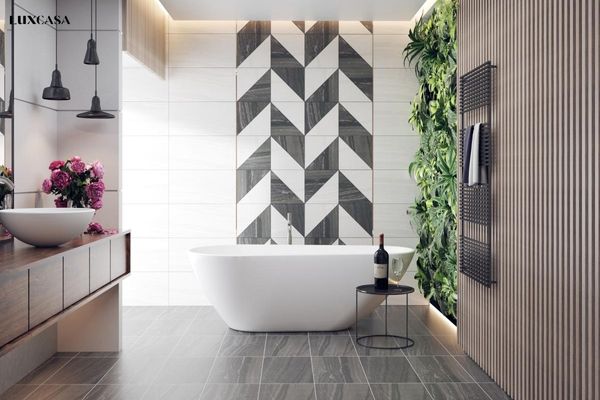 Gạch ốp tường với hai tông màu trắng đen