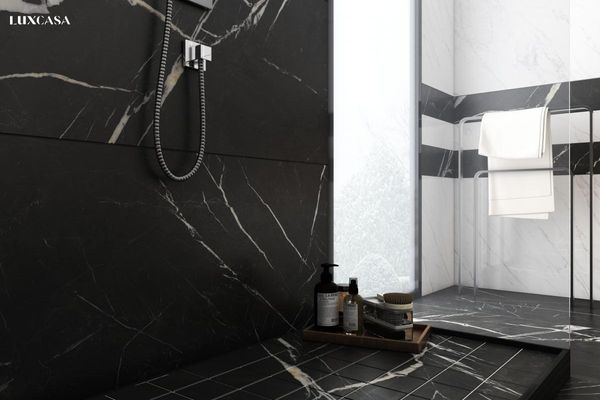 Gạch giả đá màu đen marble cho nhà tắm